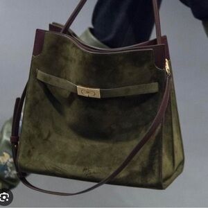 Tory Burch Olive Green Suede Lee Radziwill Double Bag